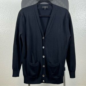 J.Crew Women’s Front Button-Down 100% Wool Black Cardigan Sweater Size XS
